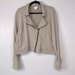 LuLaRoe Presley Moto Jacket - light grey, size 2XL, 100% cotton, sweatshirt feel